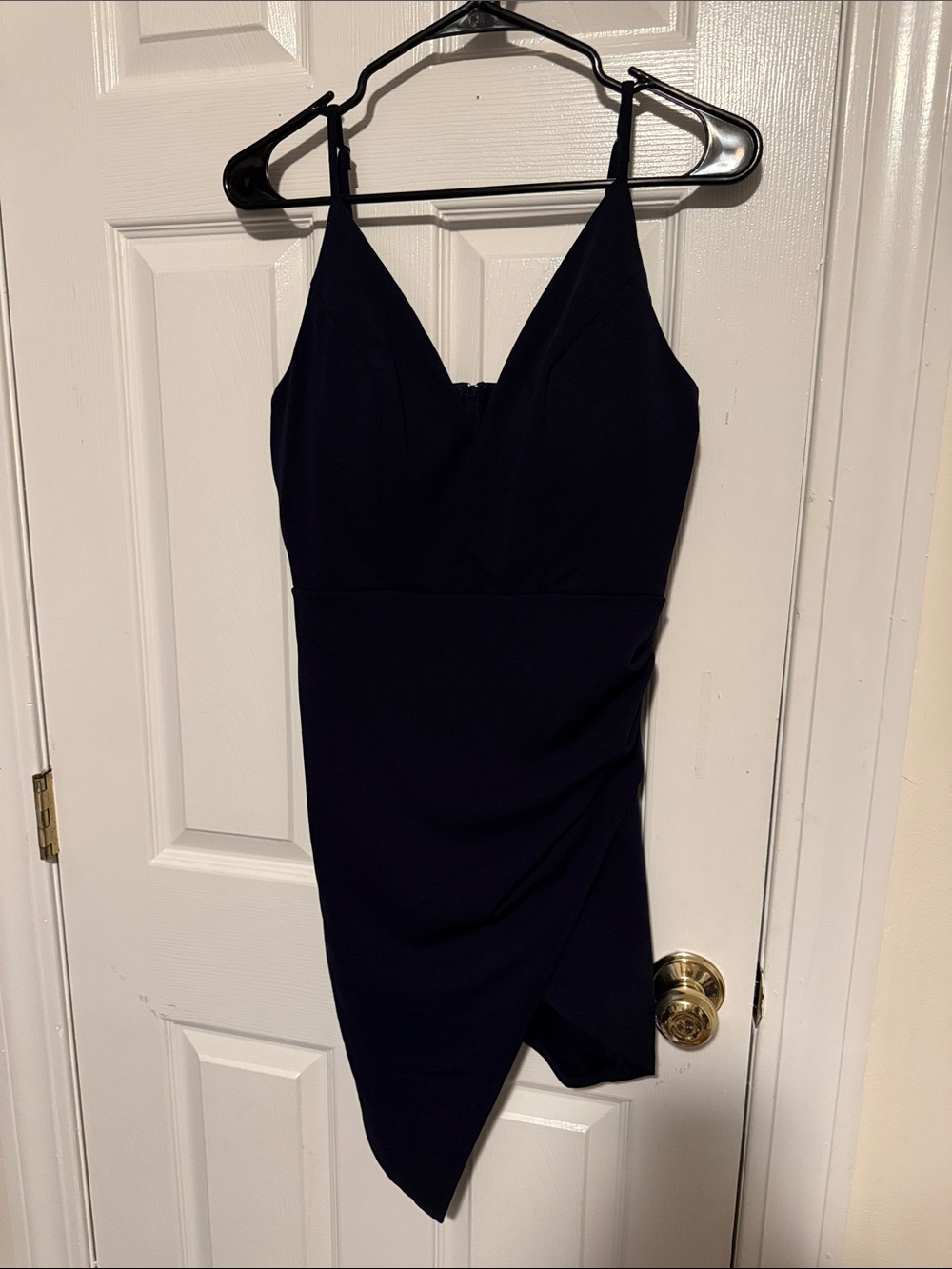 Emerald Sundae Navy V-Neck Spaghetti Strap Asymmetric Hem Dress